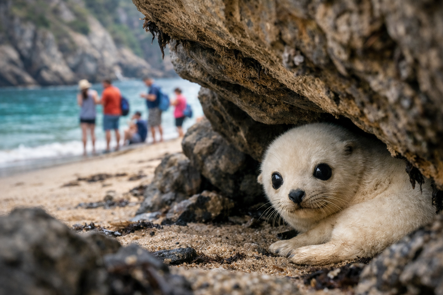 Anak Anjing Laut Langka Terpaksa Bersembunyi dari Wisatawan