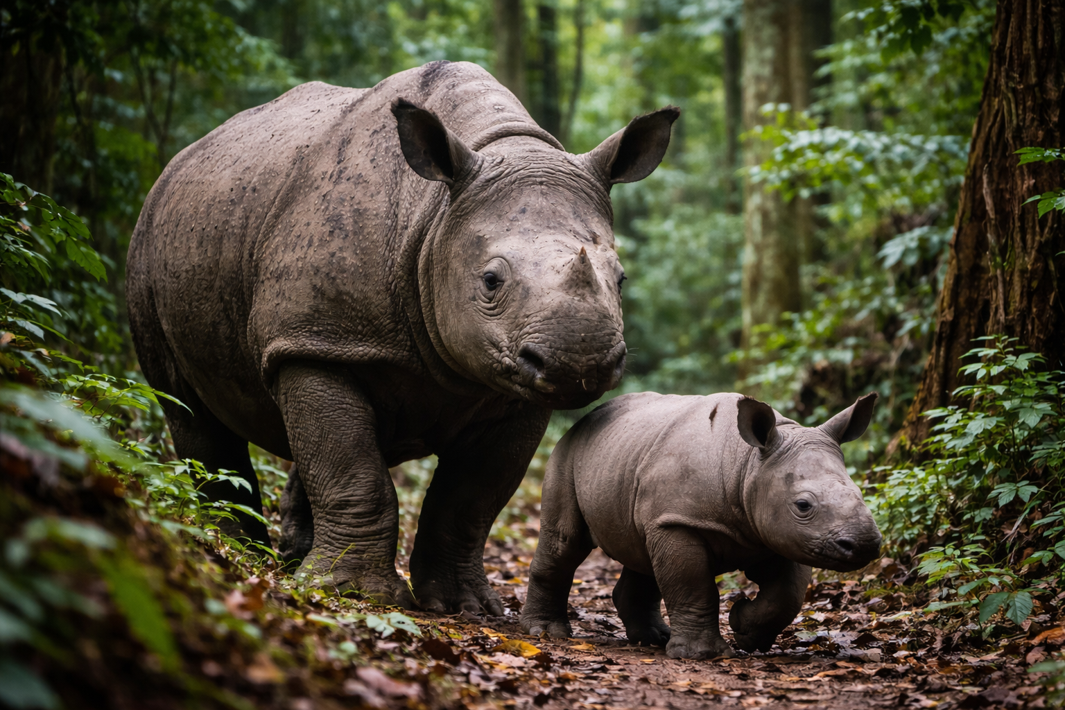 Kelahiran Anak Badak Jawa Terekam Kamera