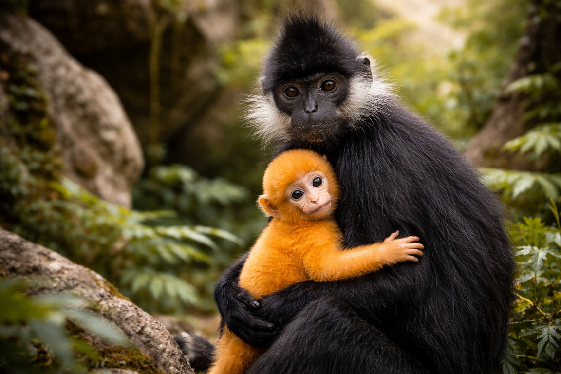 François’ Langur Berwarna Oranye yang Langka Lahir