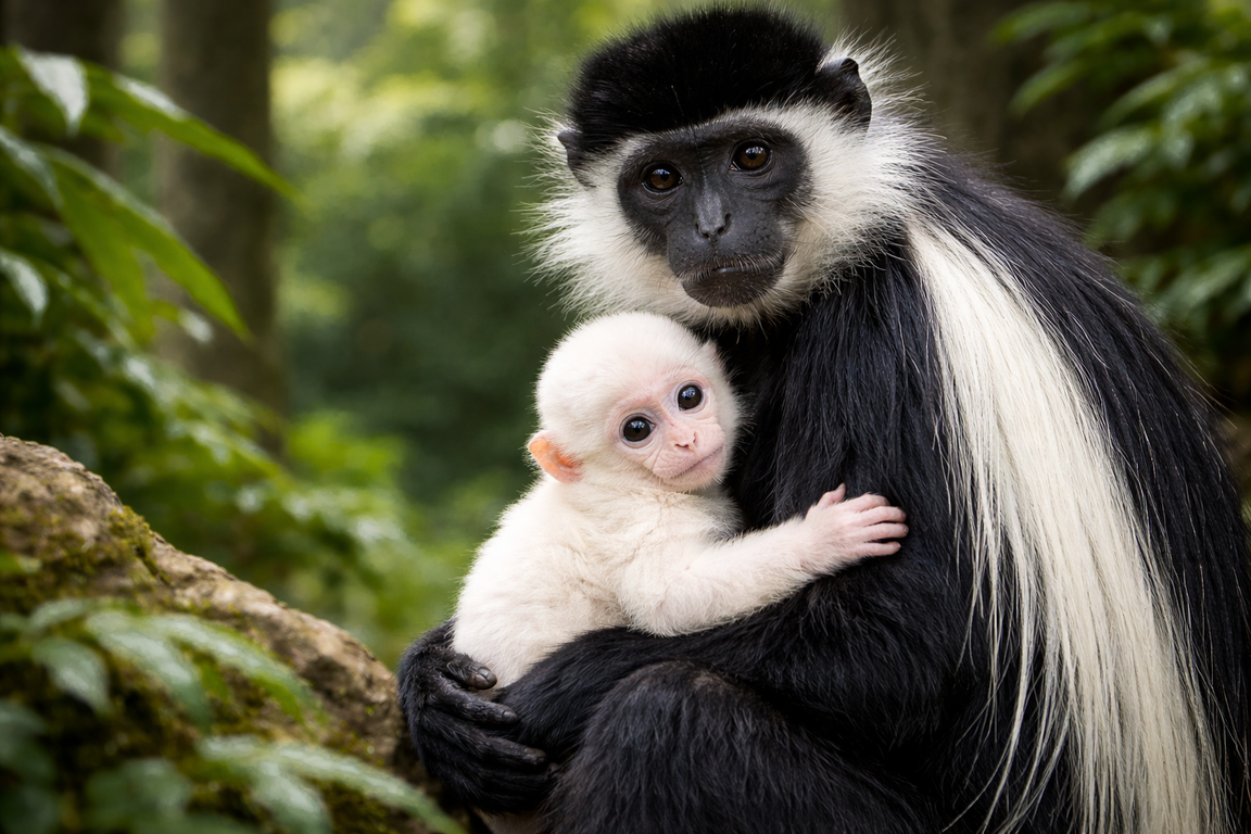 Kelahiran Langka King Colobus Berbulu Putih