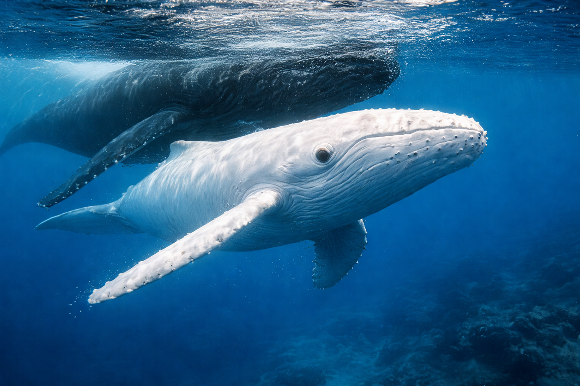 Anak Paus Bungkuk Putih Super Langka Difoto di Tonga